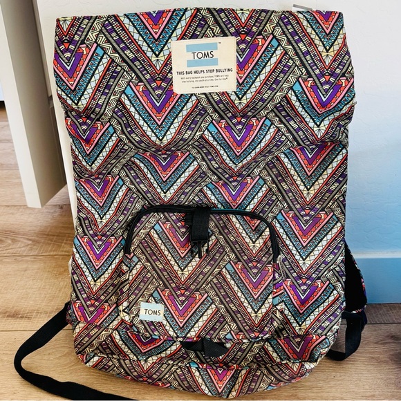 Unisex Tribal Geometric Print Brown Blue Orange School Travel Day Backpack - Picture 1 of 9
